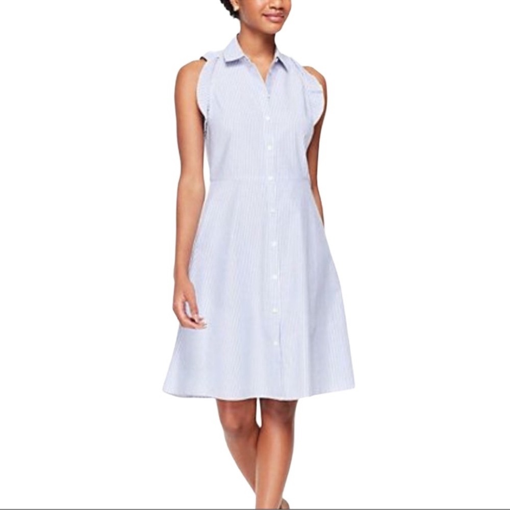 Kate Spade Ruffle Poplin Stripe Shirt Dress sz 0